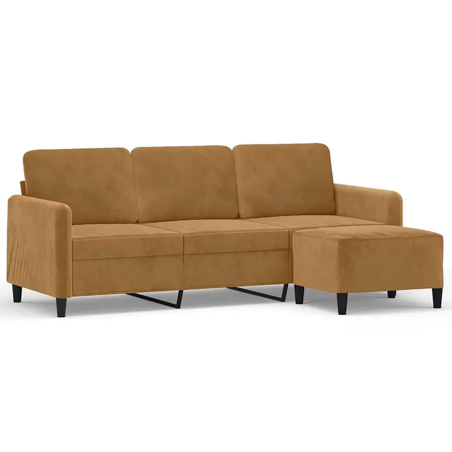 Canapé à 3 places avec repose-pieds Marron 180 cm Velours - 2