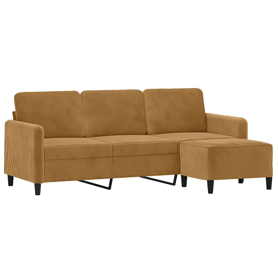 Canapé à 3 places avec repose-pieds Marron 180 cm Velours - 3