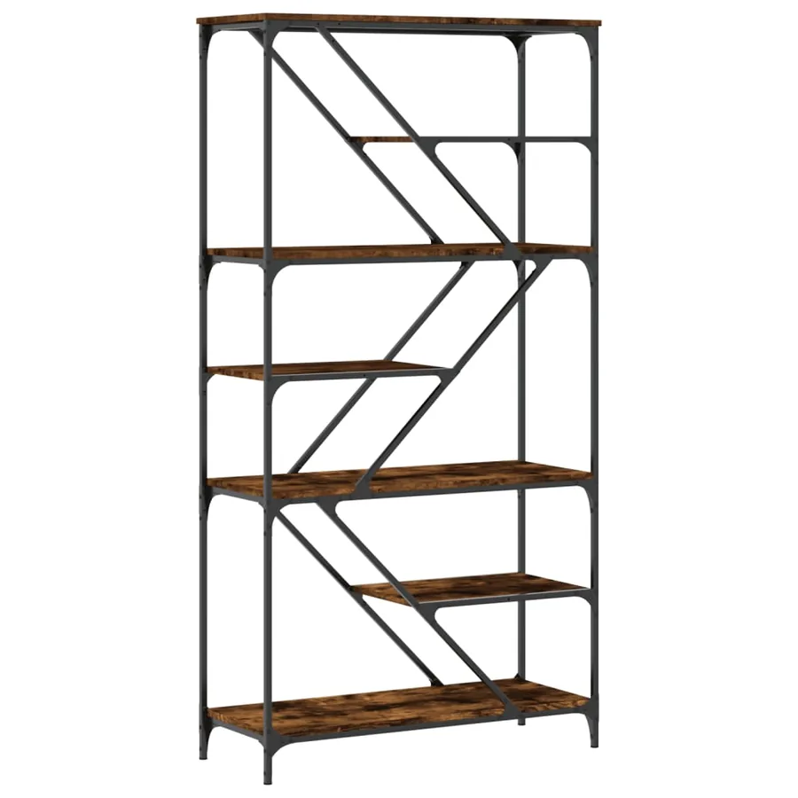 Bibliothèque chêne fumé 91x36x176 cm bois ingénierie et acier - 6