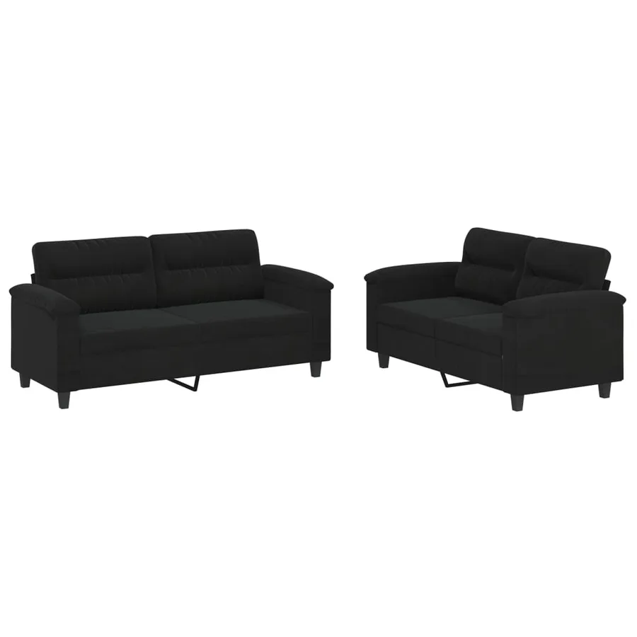 Ensemble de canapés 2 pcs avec coussins noir tissu microfibre - 2