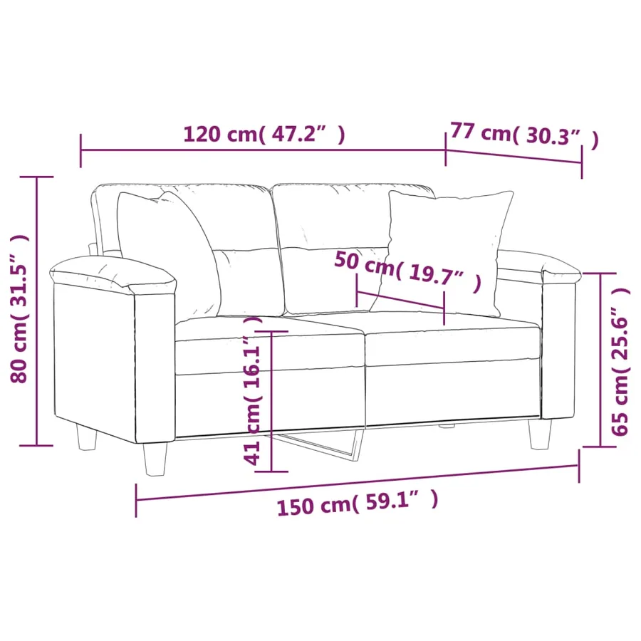 Canapé 2 places avec oreillers beige 120 cm tissu microfibre - 8