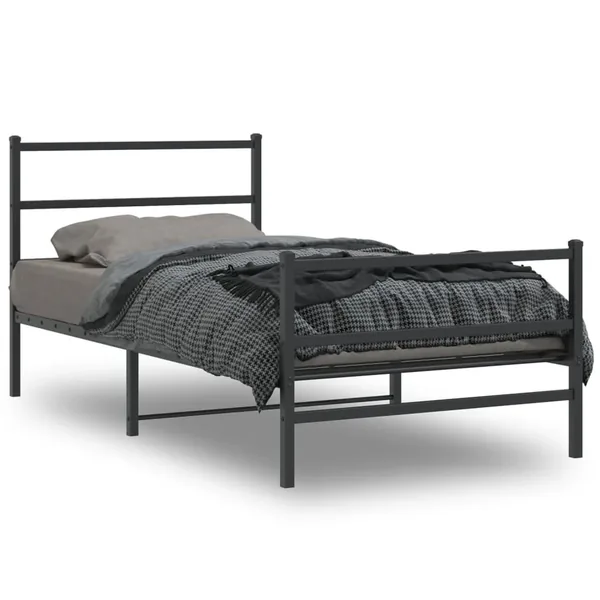 Cadre de lit métal sans matelas avec pied de lit noir 100x190cm