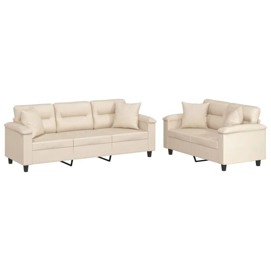 Ensemble de canapés 2 pcs avec coussins Beige Tissu microfibre - 2