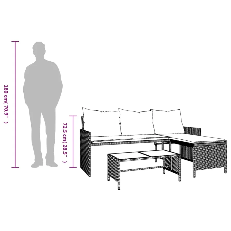 Canapé de jardin avec table et coussins en forme de L gris - 11