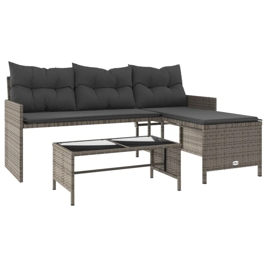 Canapé de jardin avec table et coussins en forme de L gris - 2