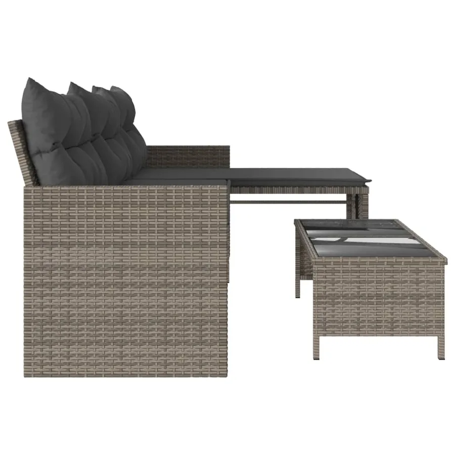 Canapé de jardin avec table et coussins en forme de L gris - 6