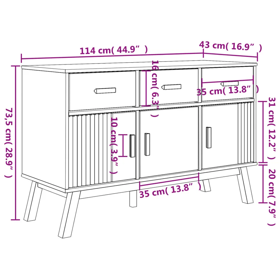 Buffet OLDEN marron 114x43x73,5 cm bois massif de pin - 13