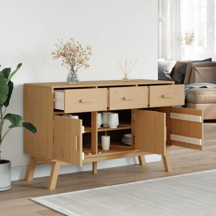 Buffet OLDEN marron 114x43x73,5 cm bois massif de pin - 4