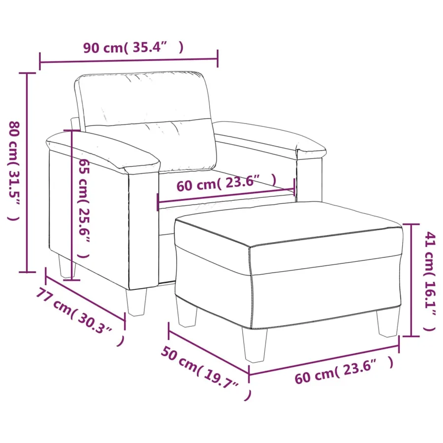 Fauteuil avec repose-pied Gris clair 60 cm Tissu microfibre - 7