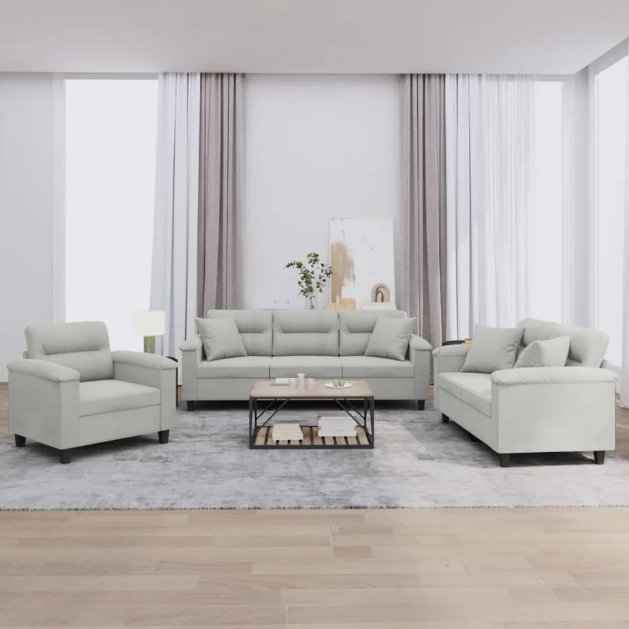 Ensemble de canapés 3 pcs coussins Gris clair Tissu microfibre