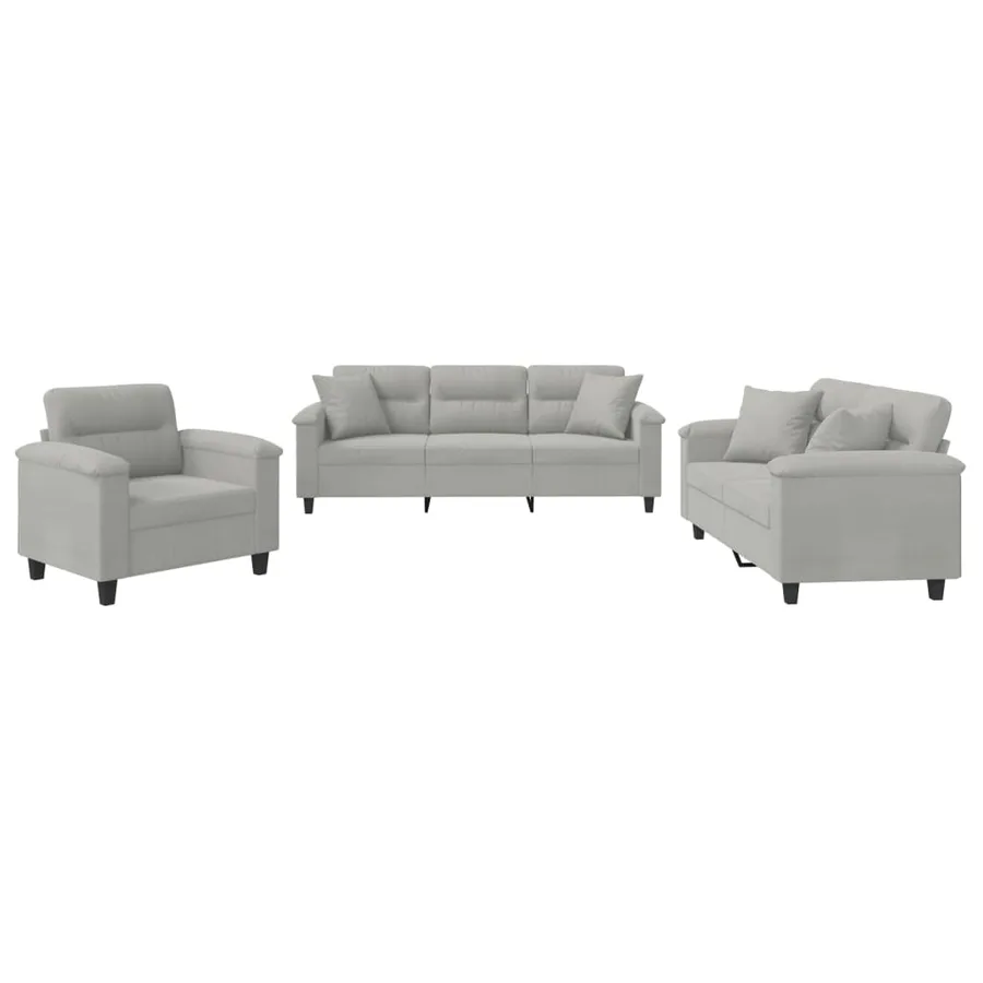 Ensemble de canapés 3 pcs coussins Gris clair Tissu microfibre - 2