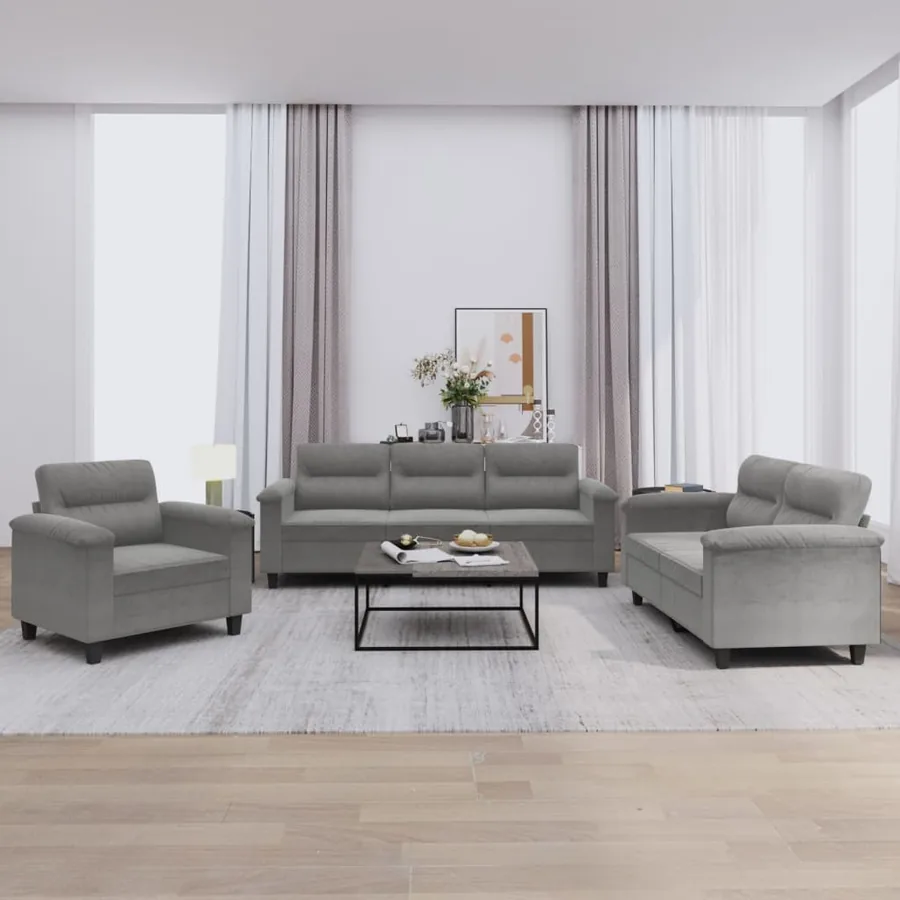 Ensemble de canapés 3 pcs coussins gris foncé tissu microfibre