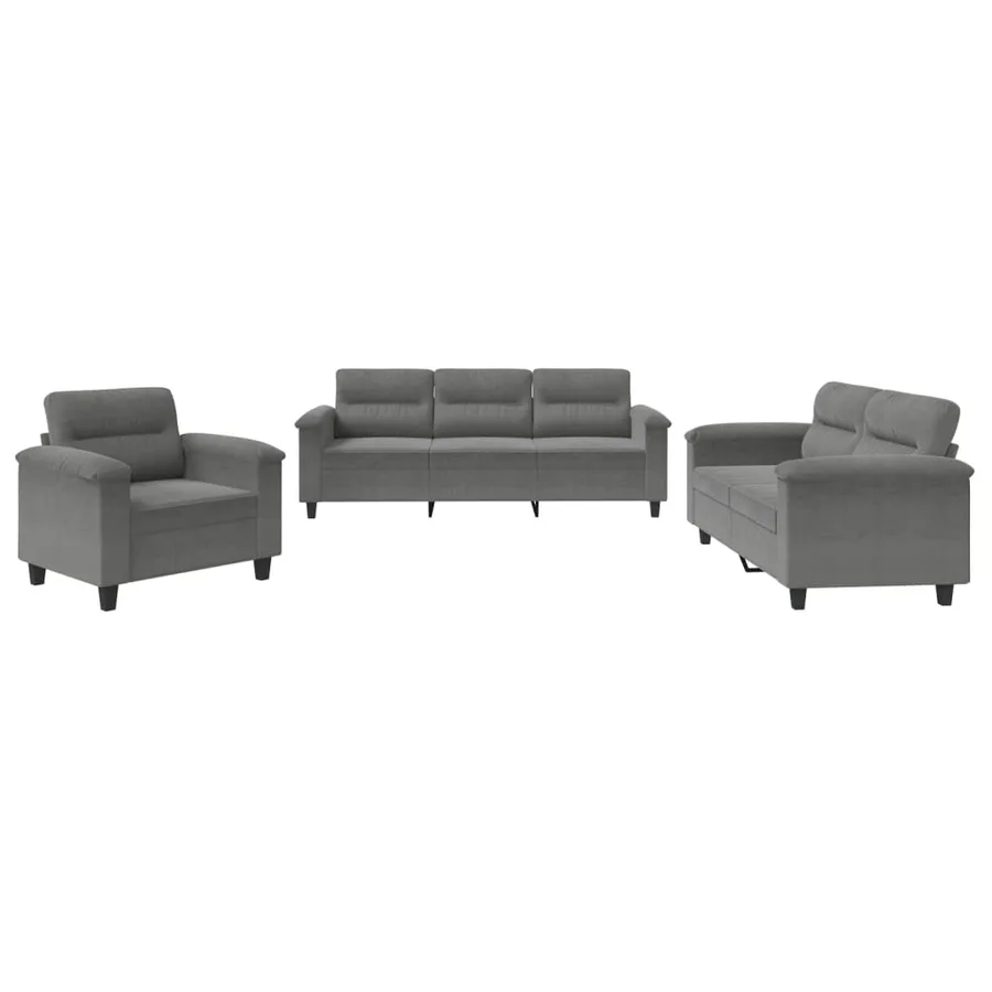 Ensemble de canapés 3 pcs coussins gris foncé tissu microfibre - 2