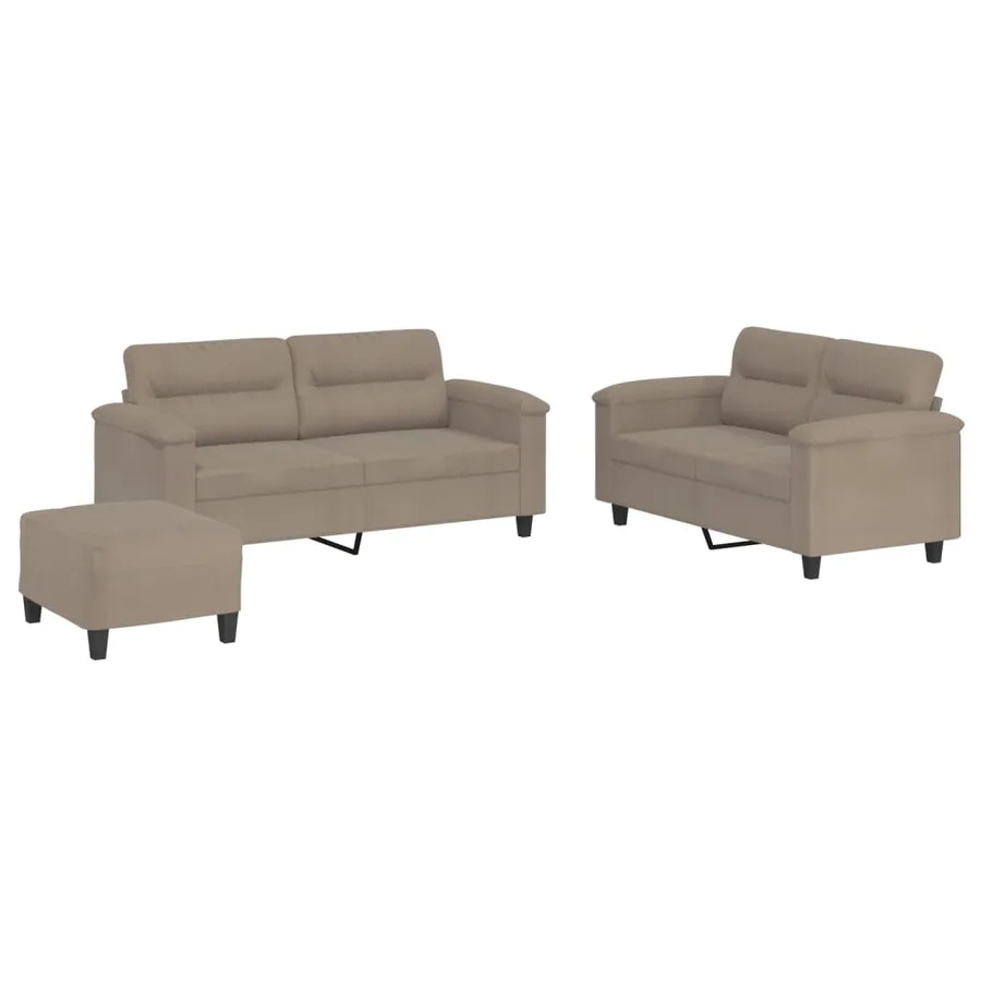 Ensemble de canapés 3 pcs avec coussins taupe tissu microfibre - 2