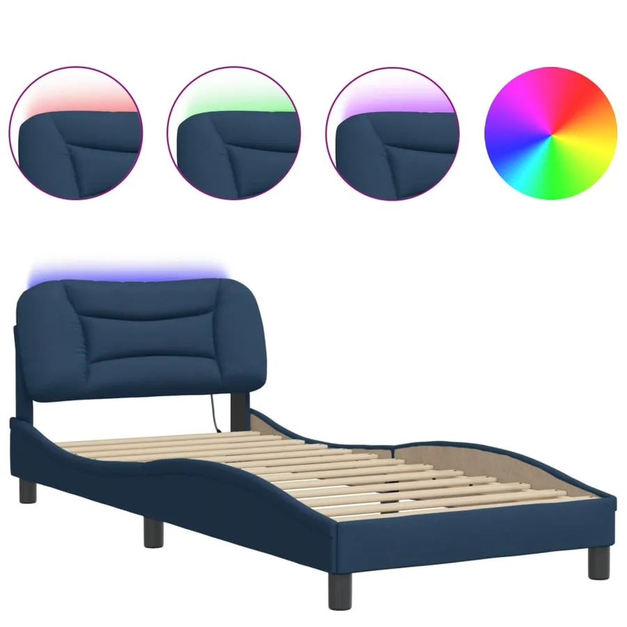 Cadre de lit avec LED sans matelas Hvar bleu 80x200 cm tissu - 5