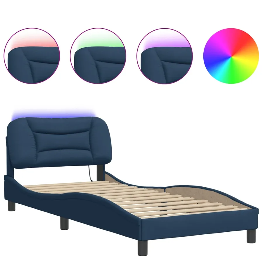 Cadre de lit avec LED sans matelas Hvar bleu 90x200 cm tissu - 5