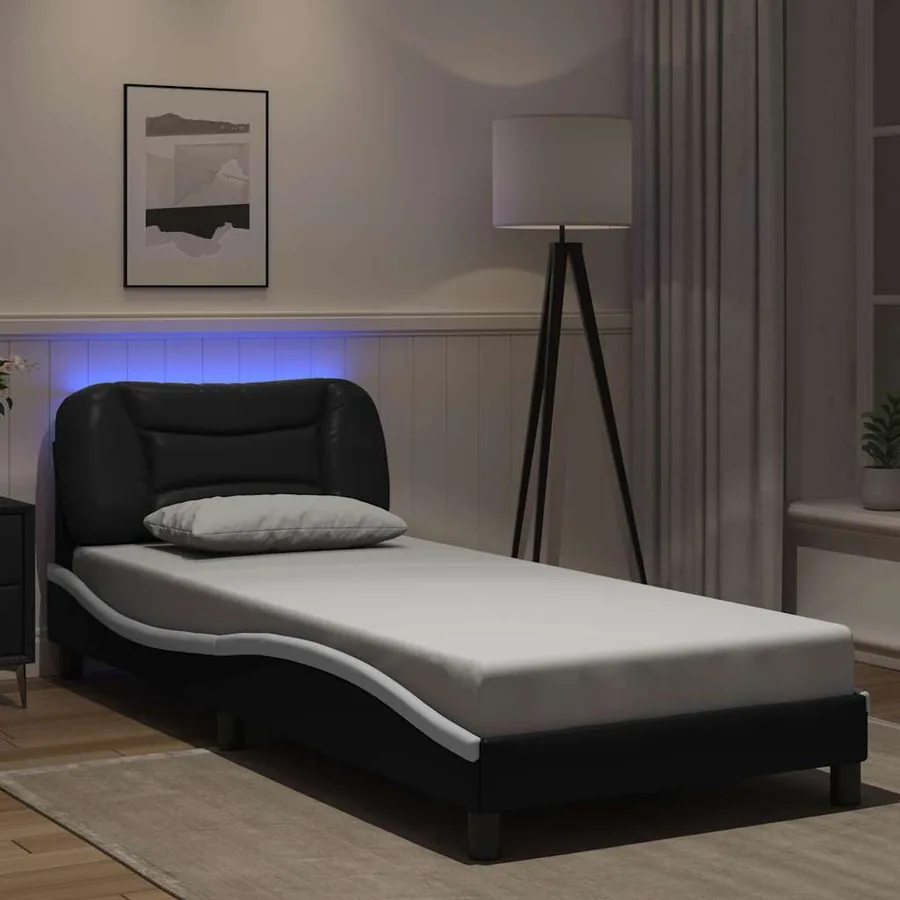 Cadre de lit avec LED sans matelas Hvar noir et blanc 80x200 cm