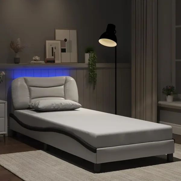 Cadre de lit avec LED sans matelas Hvar blanc et noir 90x200 cm