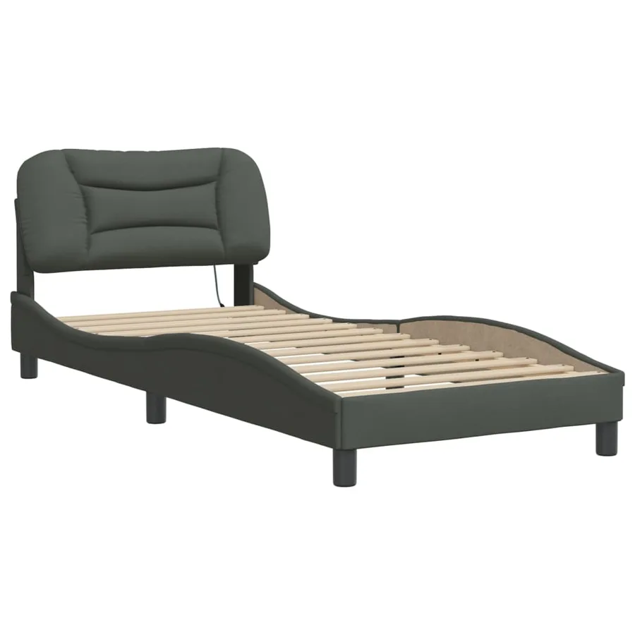 Cadre de lit avec LED sans matelas Hvar gris foncé 80x200 cm tissu - 3