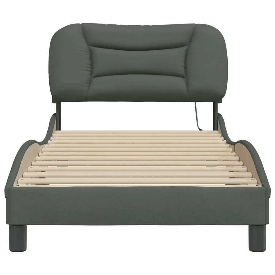 Cadre de lit avec LED sans matelas Hvar gris foncé 80x200 cm tissu - 6