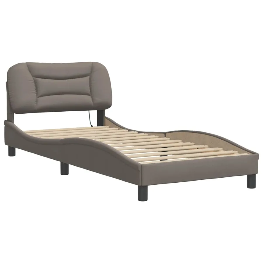 Cadre de lit avec LED sans matelas Hvar taupe 90x200 cm tissu - 3
