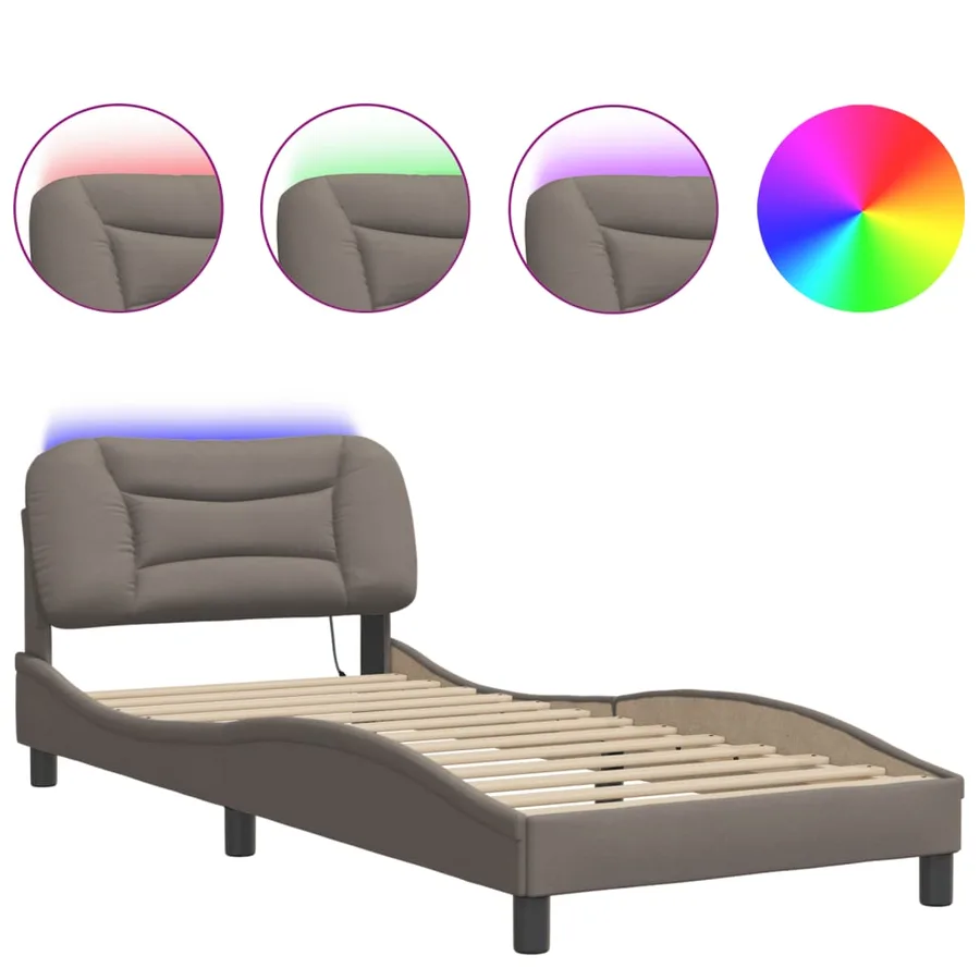 Cadre de lit avec LED sans matelas Hvar taupe 90x200 cm tissu - 5