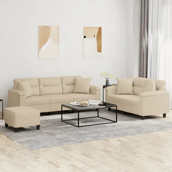 Ensemble de canapés 3 pcs avec coussins Crème Tissu microfibre