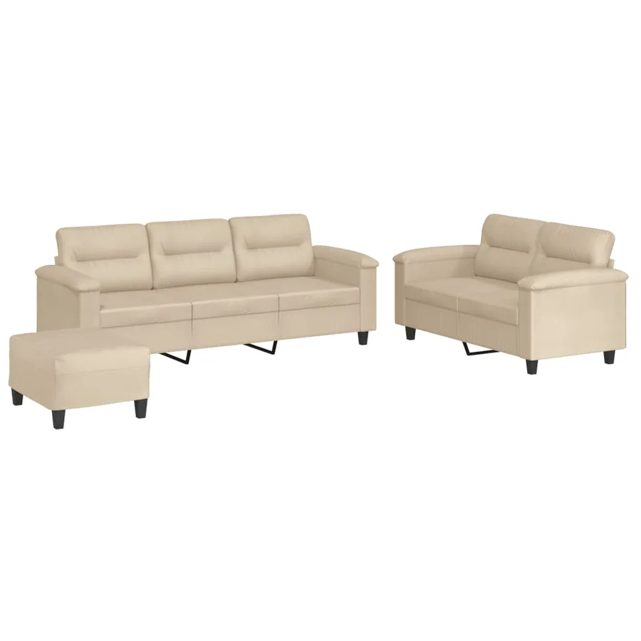 Ensemble de canapés 3 pcs avec coussins crème tissu microfibre - 2