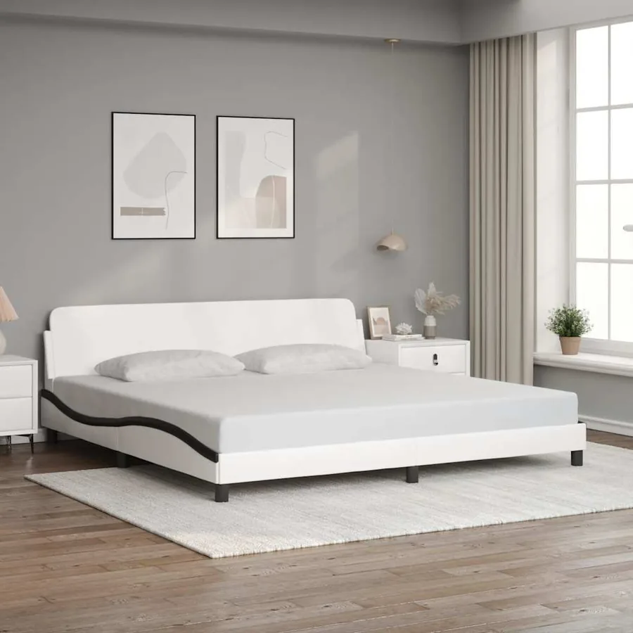Cadre de lit Dover blanc et noir 200x200 cm similicuir