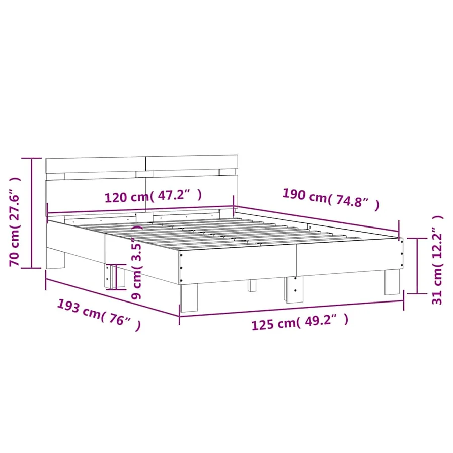 Cadre de lit sans matelas chêne sonoma 120x190 cm - 10