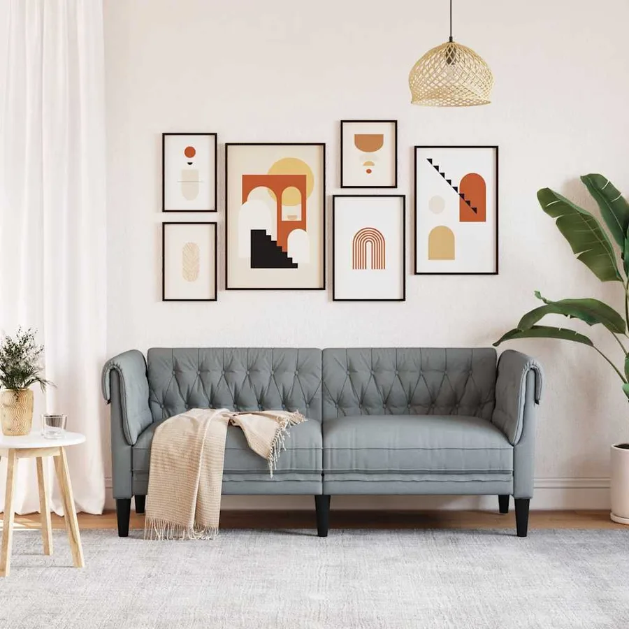 Canapé Chesterfield 2 places gris clair tissu - 3