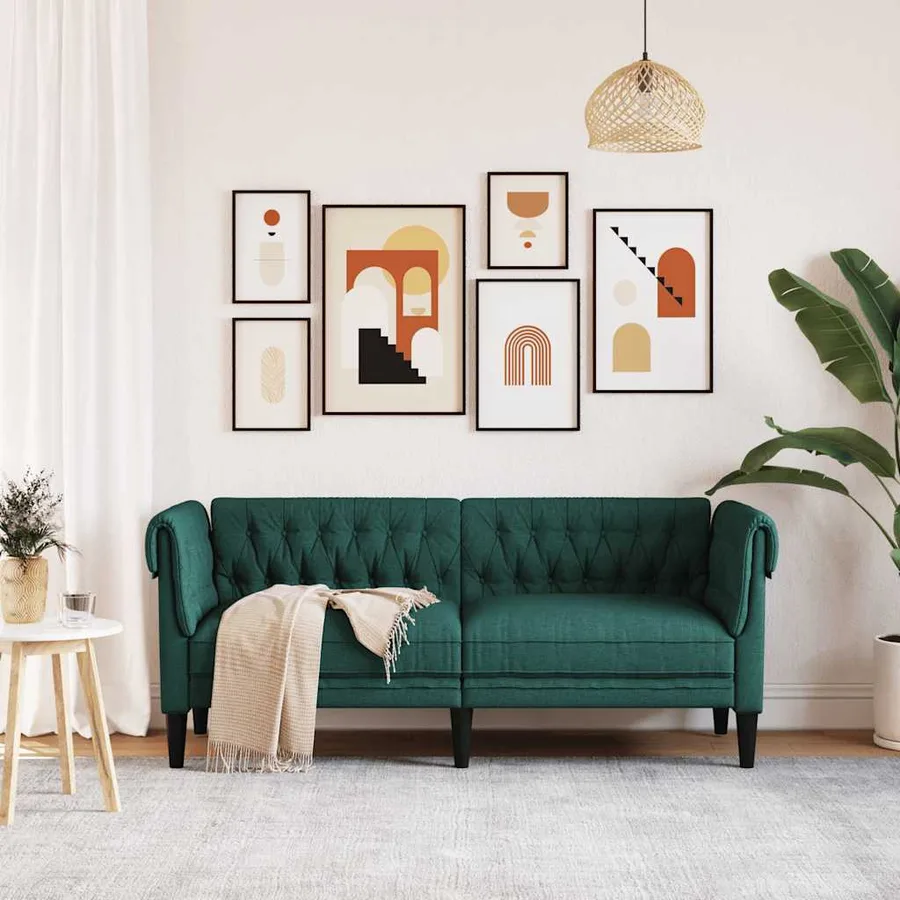 Canapé Chesterfield 2 places vert foncé tissu - 3