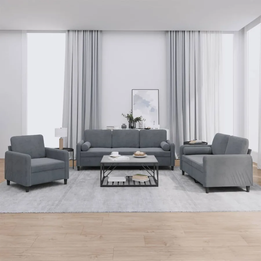 Ensemble de canapés 3 pcs avec coussins gris foncé velours