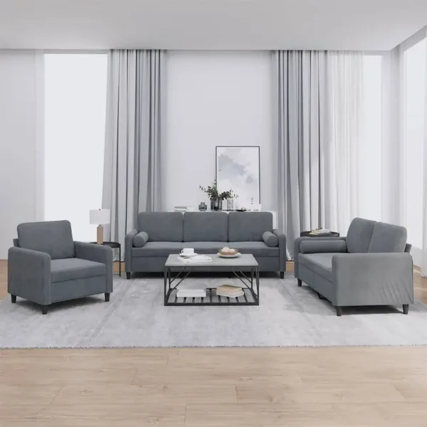 Ensemble de canapés 3 pcs avec coussins gris foncé velours