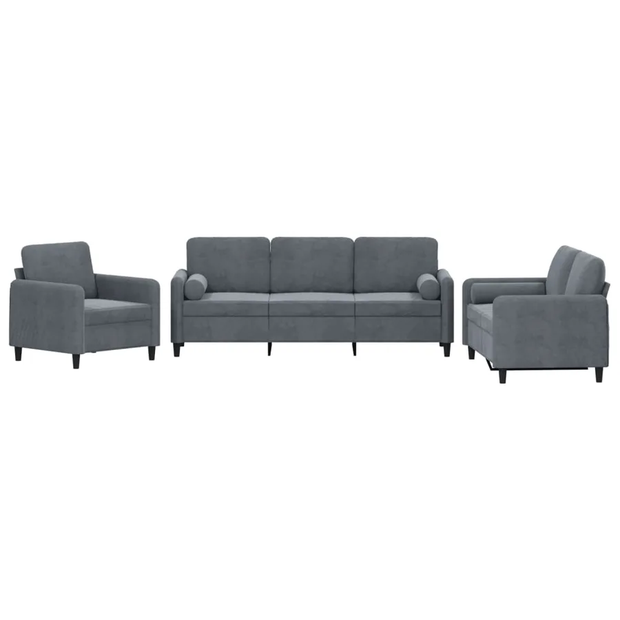 Ensemble de canapés 3 pcs avec coussins gris foncé velours - 2