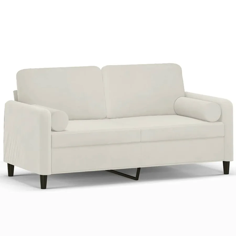 Canapé 2 places avec oreillers décoratifs crème 140 cm velours - 2
