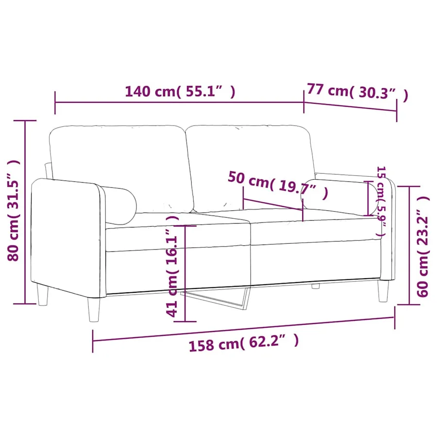 Canapé 2 places avec oreillers décoratifs crème 140 cm velours - 8