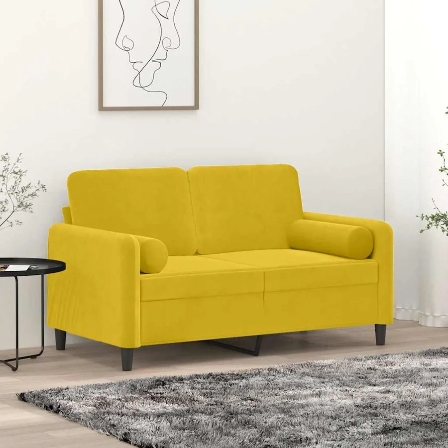 Canapé 2 places avec oreillers décoratifs jaune 120 cm velours