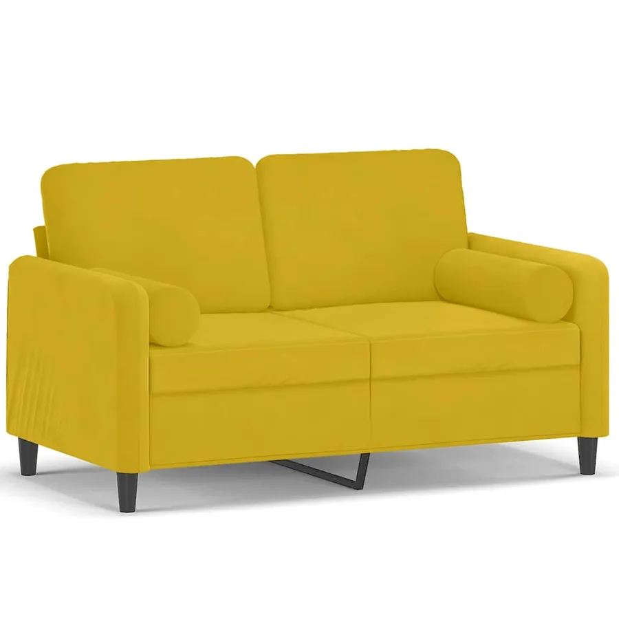Canapé 2 places avec oreillers décoratifs jaune 120 cm velours - 2