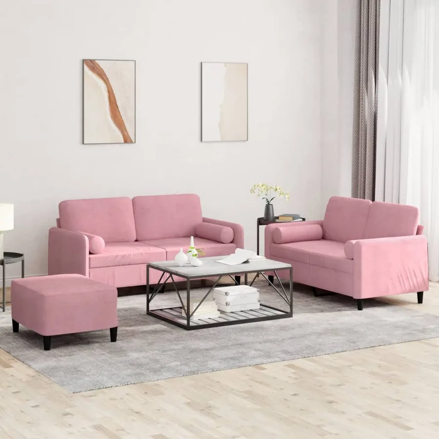 Ensemble de canapés 3 pcs avec coussins rose velours