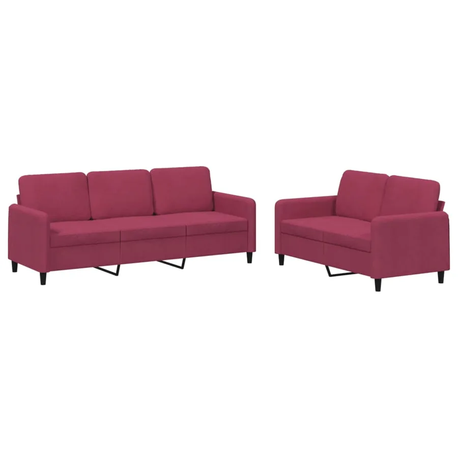 Ensemble de canapés 2 pcs rouge bordeaux velours - 2