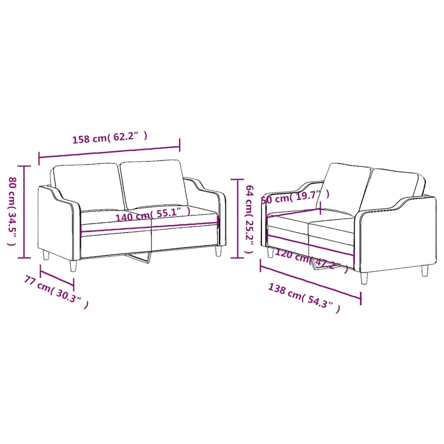Ensemble de canapés 2 pcs avec coussins Noir Tissu - 6