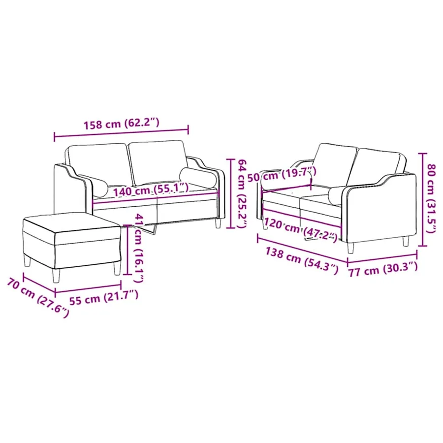 Ensemble de canapés 3 pcs avec coussins jaune clair tissu - 10
