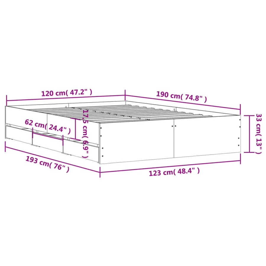 Cadre de lit avec tiroirs sans matelas noir 120x190 cm - 11