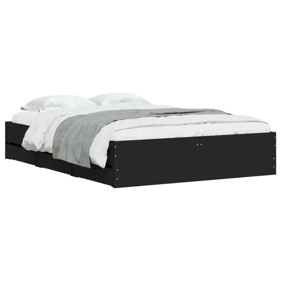Cadre de lit avec tiroirs sans matelas noir 120x190 cm - 3