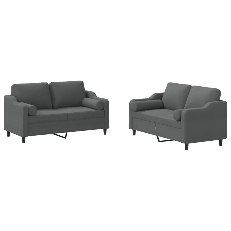 Ensemble de canapés 2 pcs coussins gris foncé tissu - 2