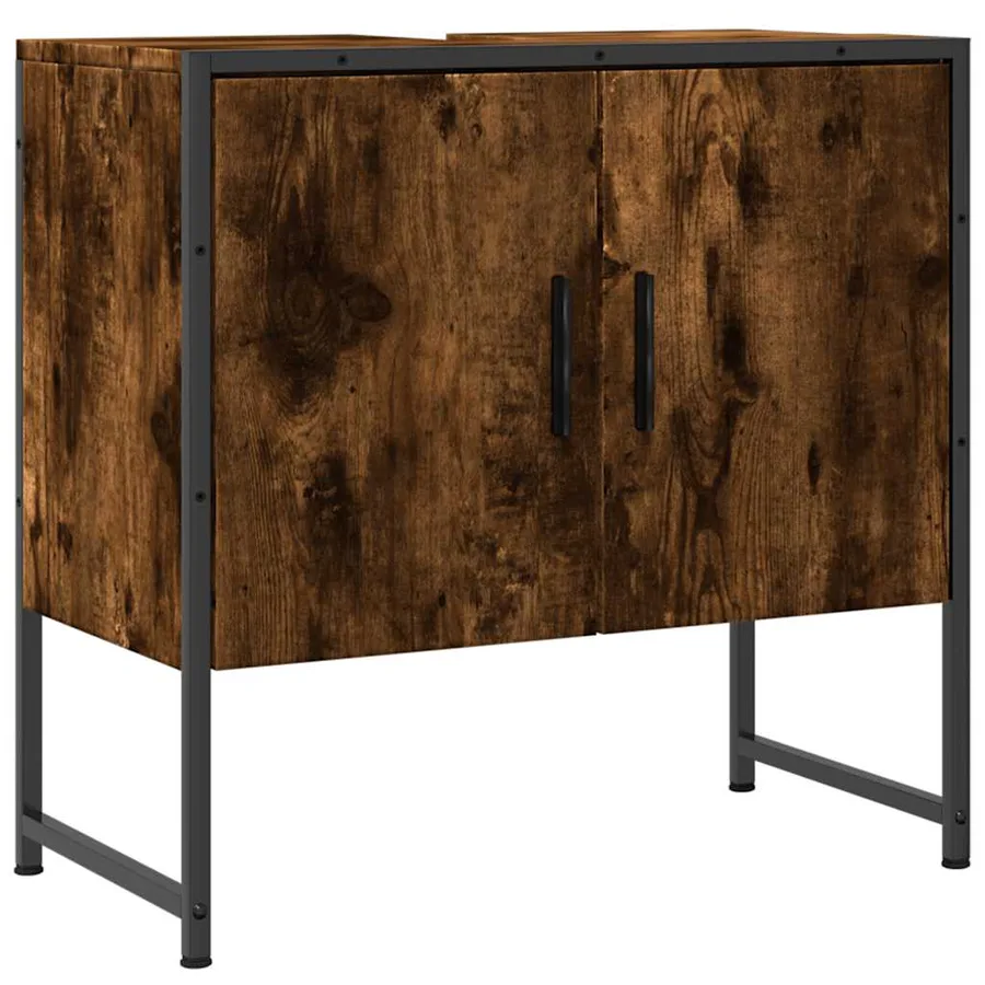 Armoire lavabo de salle de bain chêne fumé 60x33x60 cm - 2