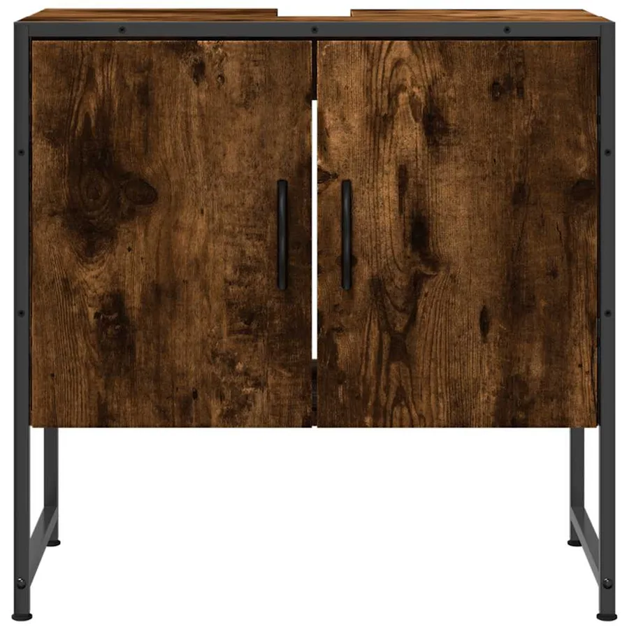 Armoire lavabo de salle de bain chêne fumé 60x33x60 cm - 4