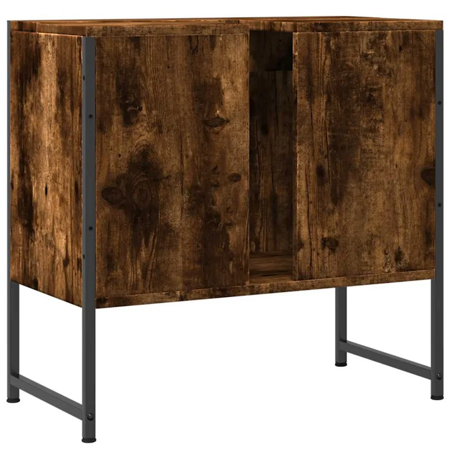 Armoire lavabo de salle de bain chêne fumé 60x33x60 cm - 6