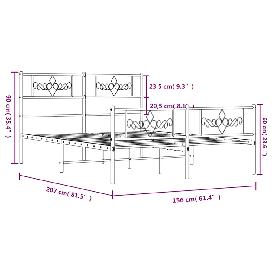 Cadre de lit métal sans matelas et pied de lit blanc 150x200 cm - 10